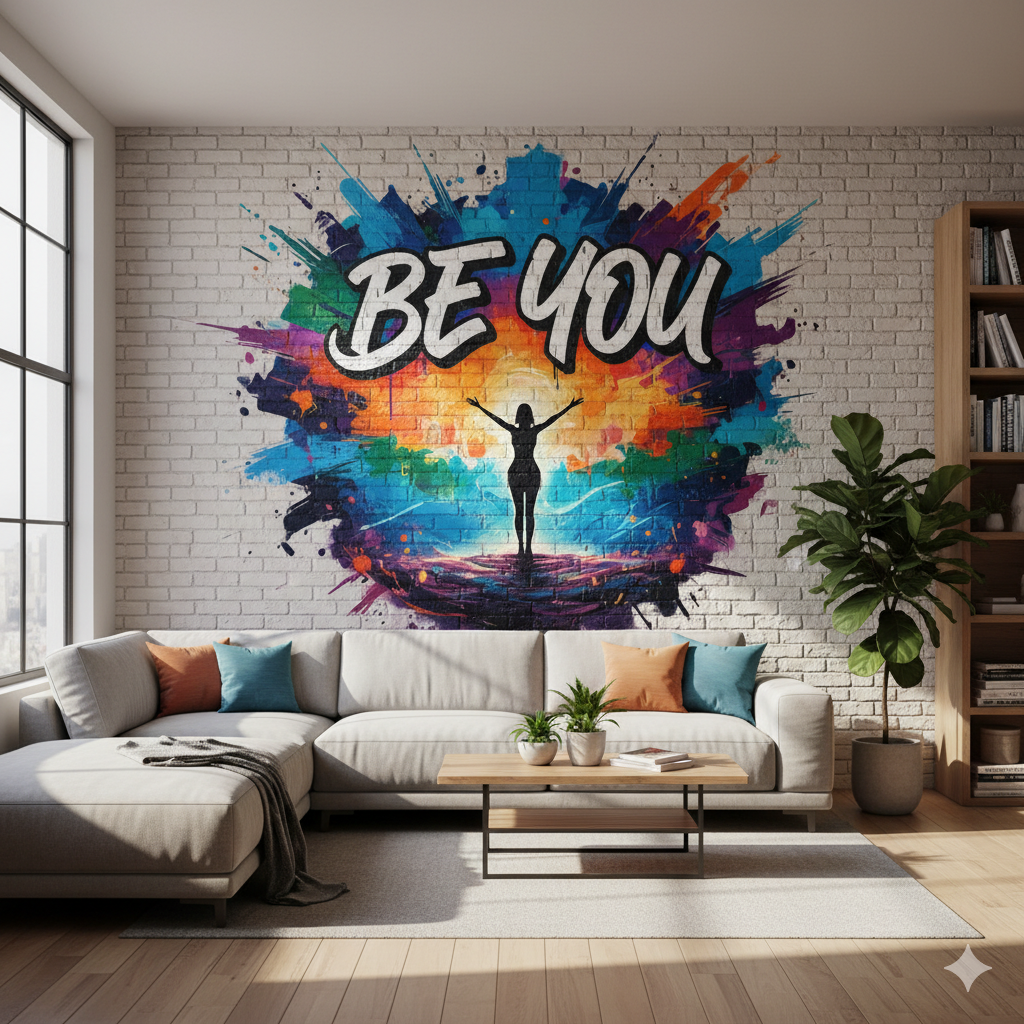 Be You wall art printed in a modern lounge in Pretoria.
