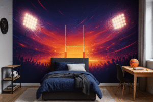 Teenager room wall print of a rugby stadium.