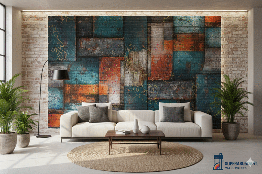 Textured wall art in a lounge.